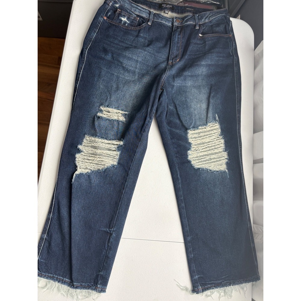 Judy Blue Los Angeles Womens 22W Dark Wash Distressed Straight Jeans